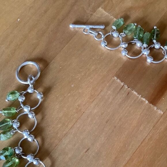 sterling SILVER 925 GREEN PERIDOT DANGLING BEADS ANKLET/BRACELET NEW - Picture 3 of 7